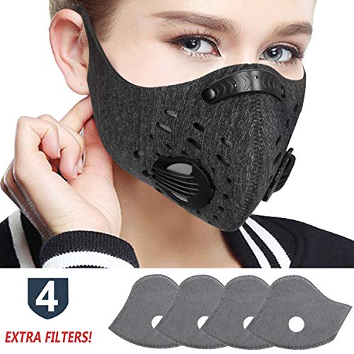 Yobenki Dust Mask, Dustproof Mask with 4 Activated Carbon N99 Filters Anti Pollution Burning Man Mask Cycling Mask Windproof Haze Anti Perfect for Woodworking Mowing Construction Running (Dark gray)