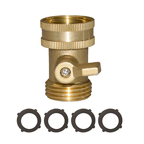 HQMPC Garden Hose Shut Off Valve 3/4" GHT Water Hose Shut Turn Off Valve Heavy Duty Hose On Off Valve Brass Shut Off Valve Hose Connector 4Pcs Washers