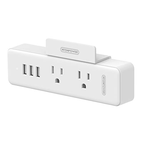 Power Strip No Surge Protector-NTONPOWER Travel Wall Multiple Outlet Wall Plug with 3 USB Ports 2 Outlets, Compact Charging Station with Shelf for Cruise Essentials Travel Home Office Hotel - 1 Pack
