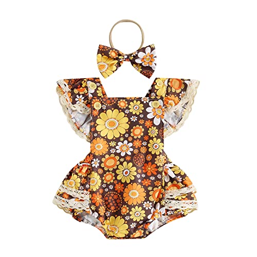 Kuriozud Baby Girl Floral Romper Newborn Infant Ruffle Bodysuit One-Piece Jumpsuit Clothes Summer Outfit