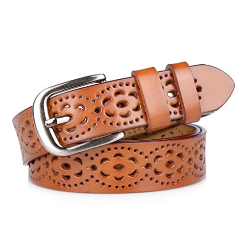 Gackoko Women belt - Hollow Flower Cowhide Leather Belt Ladies Vintage Cowgirl Western Design With Alloy Buckle