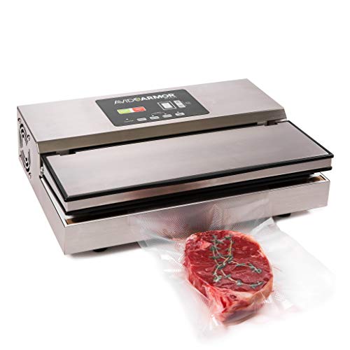 Avid Armor Vacuum Sealer Machine Model AV3100 Stainless with Locking Lid Auto Control Panel Double Piston Pump 12" Wide Sealing Bar Built In Cooling Fan Includes Pack of 30 Popular Sized Bags