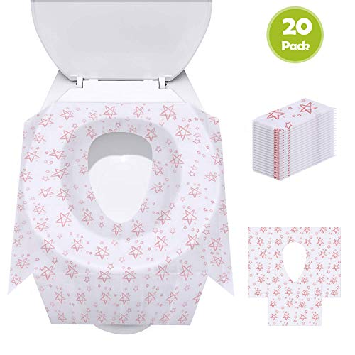 Book Cover Toilet Seat Covers Disposable, Update Version 20 Pack Potty Seat Covers XL Size Perfect for Toddlers Potty Training and Travel, Waterproof, Individually Wrapped, Non Slip for Kids and Adults