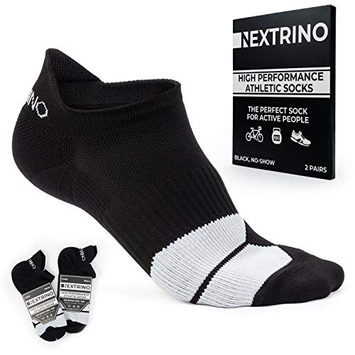 Book Cover Nextrino High Performance Athletic Socks [2 Pairs] No Show, Low Cut Ankle Sock for Men & Women (Black, Medium)