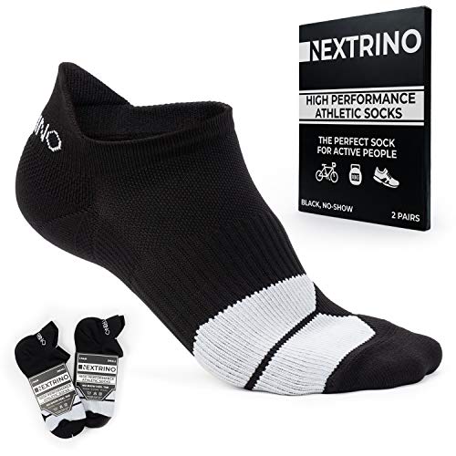 Nextrino High Performance Athletic Socks [2 Pairs] No Show, Low Cut Ankle Sock for Men & Women (Black, Medium)