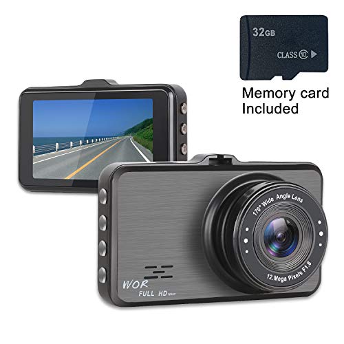 Dash Cam 1080P Car DVR Dashboard Camera Full HD with 3" LCD Screen 170Â°Wide Angle, WDR, G-Sensor, Loop Recording and Motion Detection