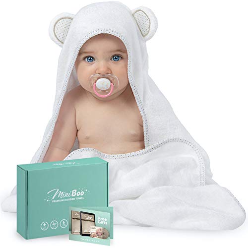 Book Cover Miniboo Organic Bamboo Hooded Baby Towel â€“ Ultra Soft and Super Absorbent Baby Bath Towels for Newborns, Infants and Toddlers â€“ Suitable as Baby Gifts