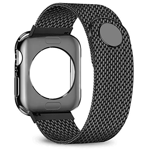 Book Cover jwacct Compatible for Apple Watch Band with Screen Protector 38mm 40mm 42mm 44mm, Soft TPU Frame Case Cover Bumper Compatible for iwatch Series 1/2/3/4/5 Black