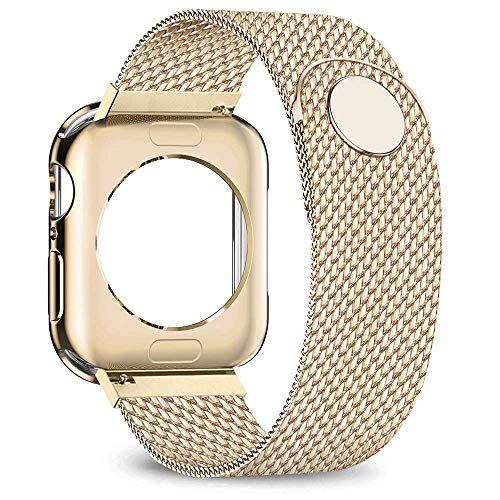 Book Cover jwacct Compatible for Apple Watch Band with Screen Protector 38mm 40mm 42mm 44mm, Soft TPU Frame Case Cover Bumper Compatible for iwatch Series 1/2/3/4/5 Yellow Gold