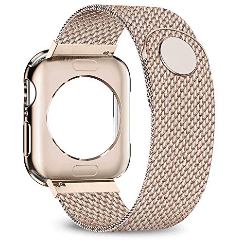 Book Cover jwacct Compatible for Apple Watch Band with Screen Protector 38mm 40mm 42mm 44mm, Soft TPU Frame Case Cover Bumper Compatible for iwatch Series 1/2/3/4/5 Gold