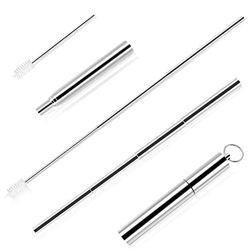 Book Cover Reusable Telescopic Drinking Straw, Portable Food-grade Stainless Steel Drinking Straw with Aluminum Case ï¼† Cleaning Brush, Ideal for Home, Travel, Party, Outdoor, Gym, Office