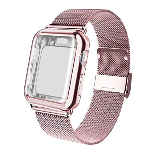 ADWLOF Compatible for Apple Watch Band 42mm Screen Protector Case, Sports Wristband Strap Band with Protective Case Compatible for iWatch Series 3/2/1,Rose Gold