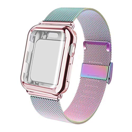 ADWLOF Compatible for Apple Watch Band 42mm Screen Protector Case, Sports Wristband Strap Replacement Band with Protective Case Compatible for iWatch Series 3/2/1,Colorful