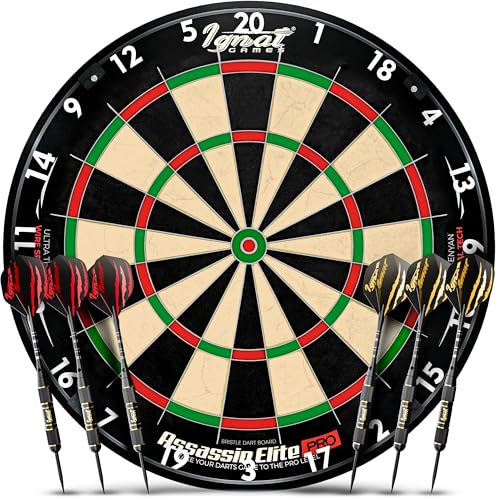 IgnatGames Professional Dart Board Set – Competition-Size Kenyan Sisal Target with Ultra-Thin Spider, 6 Steel Tip Darts, Mounting Kit & Game Accessories