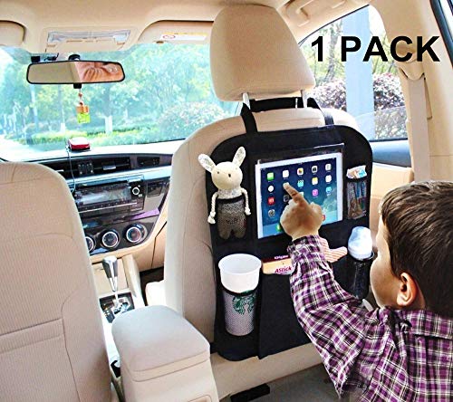 Book Cover Car Backseat Organizer Kick Mat SUV Car Seat Back Protectors Holder with 6 Storage Pockets, Great Travel Accessories Baby Kids Toddlers Toys Bottle Drink Vehicles (Black1-1 Pack)