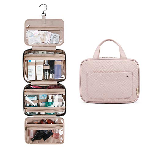 Book Cover BAGSMART Toiletry Bag Travel Bag with hanging hook, Water-resistant Makeup Cosmetic Bag Travel Organizer for Accessories, Shampoo, Full Sized Container, Toiletries, Soft Pink
