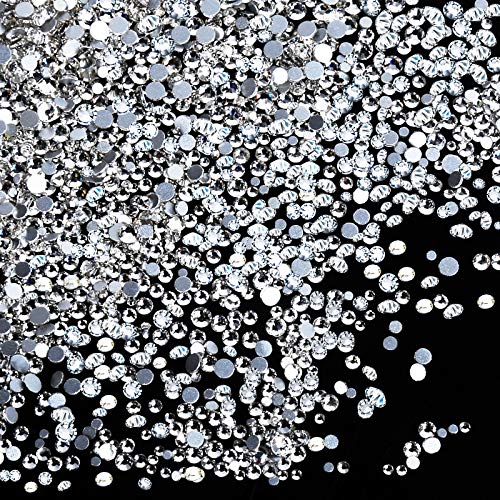 Nail Rhinestones, YGDZ 1728pcs Nail Gems Crystal Stones Flatback Clear Diamond Beads Rhinestones for Nails Art Crafts, 288pcs for Each Size (SS3 4 5 6 8 10) (Clear)