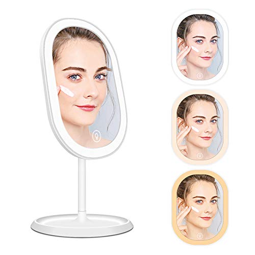 Led Lighted Makeup Mirror with Lights, 3 Mode Light Dimmable Rechargeable Touch Screen Switch, 360 Degrees Free Rotation (White)