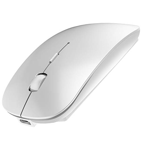 ShuGuoTu 2.4GHz Wireless Bluetooth Mouse, Dual Mode Slim Rechargeable Wireless Mouse Silent USB Mice, 3 Adjustable DPI,Compatible for Laptop Windows Mac Android MAC PC Computer (Silver)