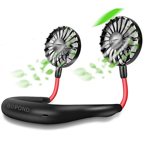 Hand Free Personal Neck Fan Portable USB Rechargeable 3 Adjustable Speed Mini Wearable Neckband Fan for Camping Traveling Office Room Outdoor - Black