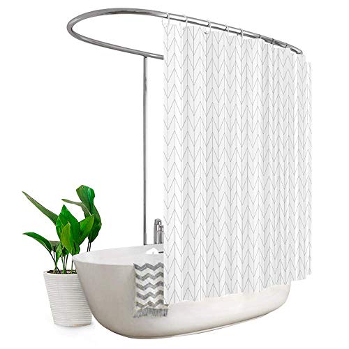 Riyidecor 108Wx72L Striped Herringbone Chevron Shower Curtain Panel Metal Hooks 18 Pack White Geometric Extra Wide Clawfoot Tub Decor Fabric Bathroom Set Polyester Waterproof