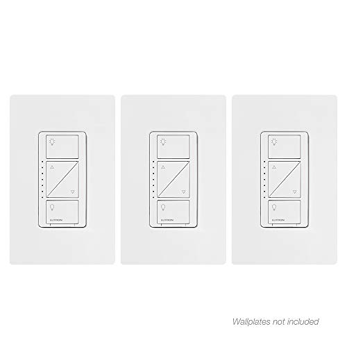 Lutron Caseta Wireless Smart Lighting Dimmer Switch for Wall & Ceiling Lights, with Wallplate, 150W LED, 600W Incandescent/Halogen (3 Pack), PD-6WCL-WH-3-A, White