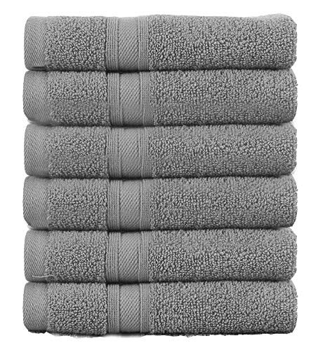 Hammam Linen Premium Organic Turkish Cotton Wash Cloth 6-Pack, 13"x13", Cool Grey, Luxury Hotel & Spa