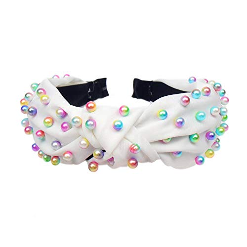 OAOLEER Colorful pearl headband Womens Beads Vintage Twisted Faux Knotted Wide Hair Hoop Velvet Headband Hairband Hair Accessories