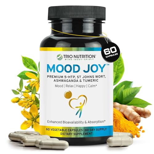 Trio Mood Joy | Premium 5-HTP, St Johns Wort, Ashwagandha & Turmeric | Ashwagandha Capsules to Promote Natural Calm & Relaxed Mood | Mood Support Supplement | 60 Day Supply*