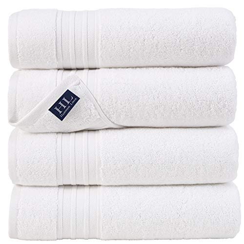 Book Cover Hammam Linen White Bath Towels 4-Pack - 27x54 Soft and Absorbent, Premium Quality Perfect for Daily Use 100% Cotton Towel