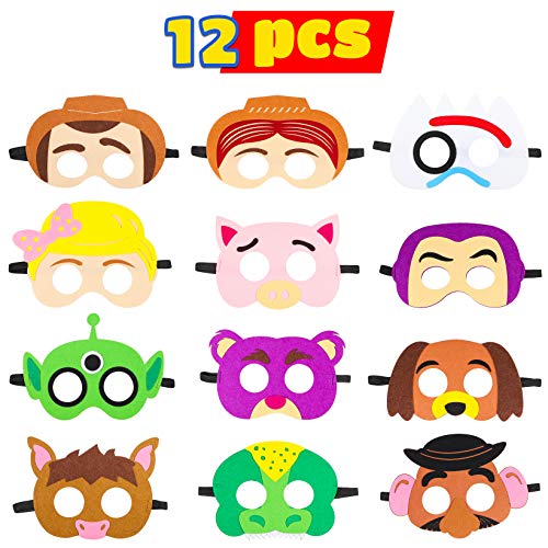 Book Cover MALLMALL6 Toy 4th Masks Birthday Party Supplies Toys 4th Adventure Party Favors Dress Up Costume Mask Include Woody Buzz Lightyear Bo Peep Bullseye Slinky Dog Jessie Rex for Kids