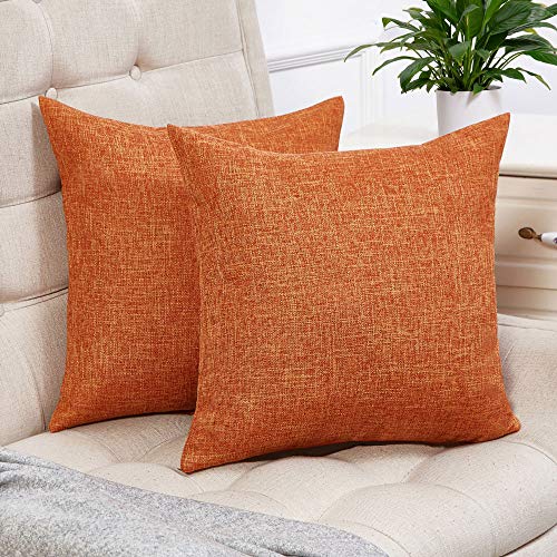 Anickal Set of 2 Fall Orange Pillow Covers Cotton Linen Decorative Square Throw Pillow Covers 20x20 Inch for Sofa Couch Decoration