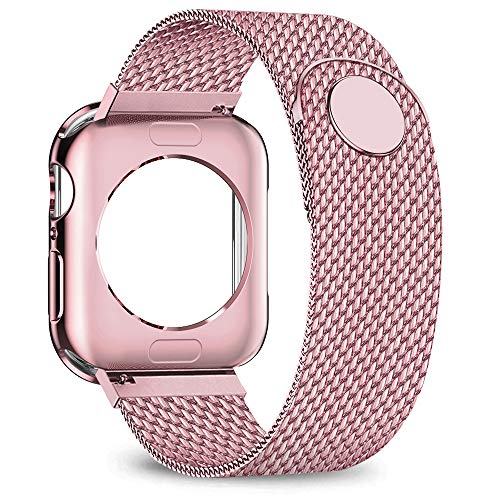 Book Cover jwacct Compatible for Apple Watch Band with Screen Protector 38mm 40mm 42mm 44mm, Soft TPU Frame Case Cover Bumper Compatible for iwatch Series 1/2/3/4/5 Rose Gold