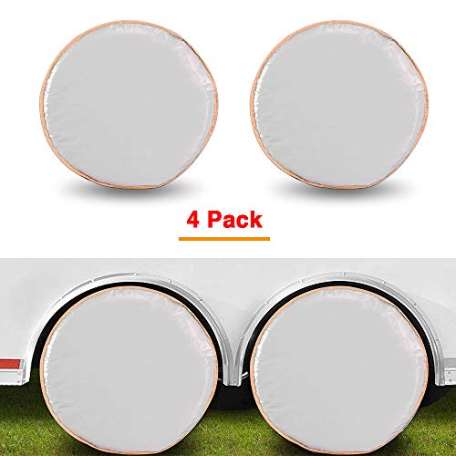 GES Four Layers Tire Covers Set of 4, Waterproof Aluminum Film Tire Sun Protectors for Rv Travel Trailer Camper Vinyl Wheel (27-29 Inch)