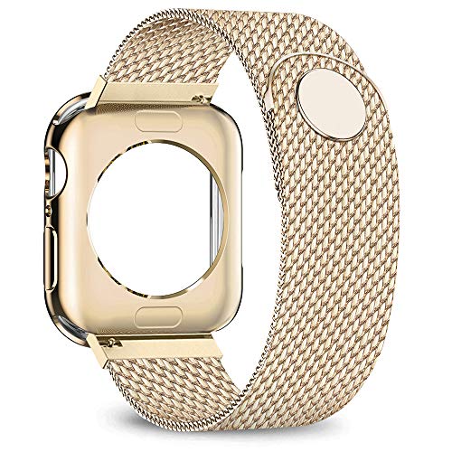 Book Cover jwacct Compatible for Apple Watch Band with Screen Protector 38mm 40mm 42mm 44mm, Soft TPU Frame Case Cover Bumper Compatible for Apple Series 1/2/3/4 Yellow Gold