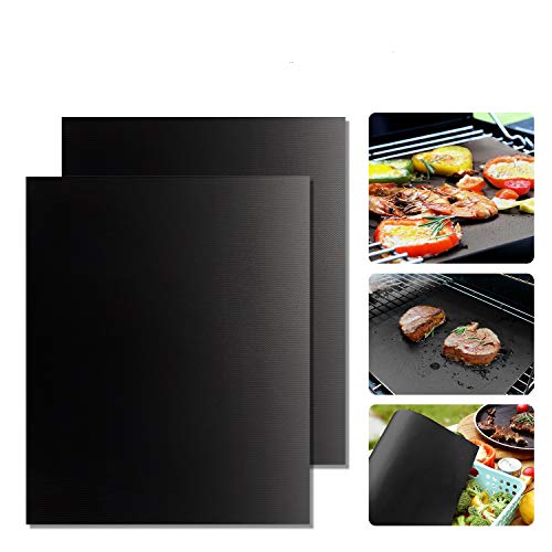 Grill Mat Set of 2-100% Non-Stick BBQ Grill Mats for Grill Accessories, Heavy Duty, Reusable, and Easy to Clean - Works on Electric Grill Gas Charcoal BBQ (Black)