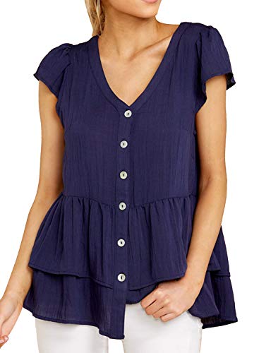 DOROSE Women's Summer V-Neck Shirt Casual Loose Peplum Tops Blouse