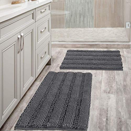 Book Cover Bathroom Rugs Slip-Resistant Extra Absorbent Soft and Fluffy Thick Striped Bath Mat Non Slip Microfiber Shag Floor Mat Dry Fast Waterproof Bath Mat (Set of 2-20
