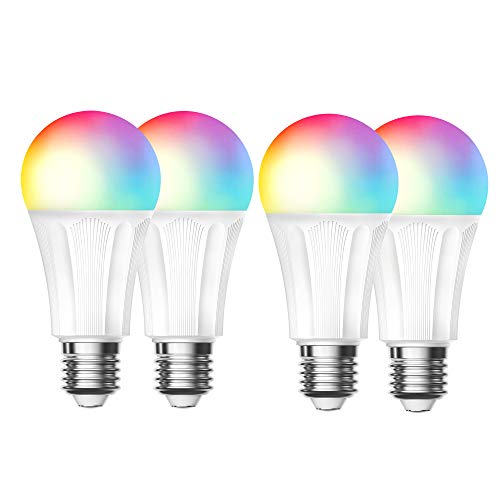 Smart Light Bulb,Wi-Fi LED Multicolor Light Bulb Compatible with Alexa Google Home IFTTT,Dimmable 60W Equivalent RGBW Lamp Bulb by Esicoo 4 Pack 9W