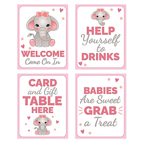 Pink Elephant Baby Shower Table Decorations Signs - Centerpiece Decor Supplies for Girls