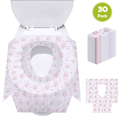 Toilet Seat Covers Disposable, Update Version 30 Pack Potty Seat Covers XL Size Perfect for Toddlers Potty Training and Travel, Waterproof, Individually Wrapped, Non Slip for Kids and Adults