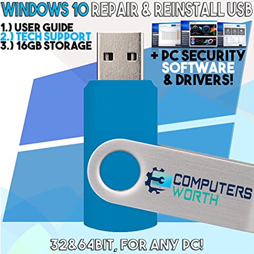Book Cover Bootable USB Compatible w/ Windows 10 Pro & Home Reinstall Recovery Repair Reboot Restore Clean Install Fix Reset w/ Antivirus Protection & Drivers Software | For ANY PC 32 or 64 Bit