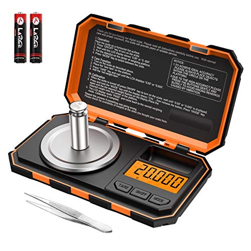 (New Version) AMIR Professional Digital Scale, 20g Pocket Scale with 0.001g Accuracy, Electronic Smart Scale with 20g Calibration Weight (Battery/Tweezers Included)