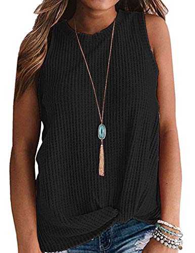 Sherosa Womens Sleeveless Tops Twist Knot Waffle Knit Shirts Loose Tank Tops