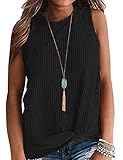 Sherosa Womens Sleeveless Tops Twist Knot Waffle Knit Shirts Loose Tank Tops