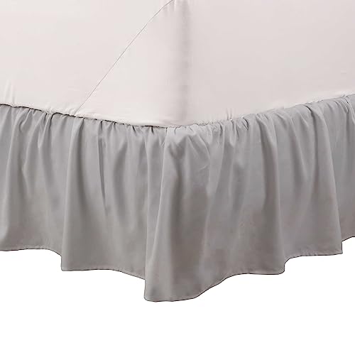 Book Cover Martex Basic Dust Ruffle Solid Polyester Machine Washable Hotel Quality 15-inch Drop Queen Bed Skirt, Queen, Grey