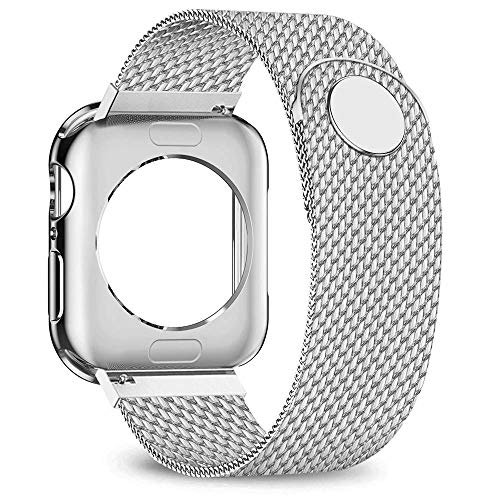 Book Cover jwacct Compatible for Apple Watch Band with Screen Protector 38mm 40mm 42mm 44mm, Soft TPU Frame Case Cover Bumper Compatible for Apple Series 1/2/3/4 Sliver