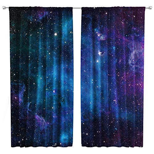 Book Cover Riyidecor Outer Space Curtains Rod Pocket (2 Panels 52 x 63 Inch) Galaxy Universe Blue Black Psychedelic Planet Nebula Starry Sky Living Room Bedroom Window Drapes Treatment Fabric