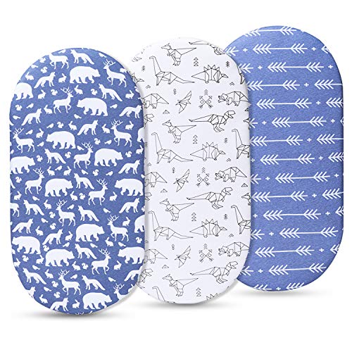 Momcozy Universal Bassinet Sheets for Boys, 100% Breathable Cotton Sheet Set 3 Pack, Fit for Most Bassinet Pad/Mattress Like Halo, MiClassic, Chicco Lullago and More (Blue)