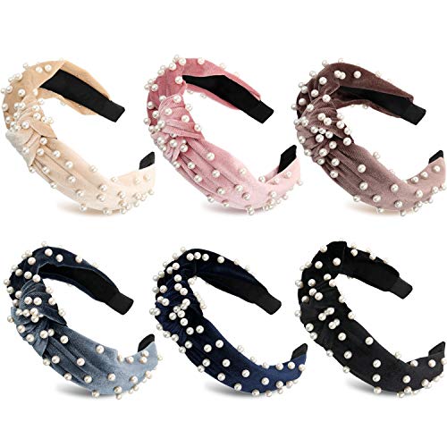 6 Pieces Retro Twisted Faux Pearl Headband Wide Head Hoop Decor for Women Girls (Style 1, Color Set 1)